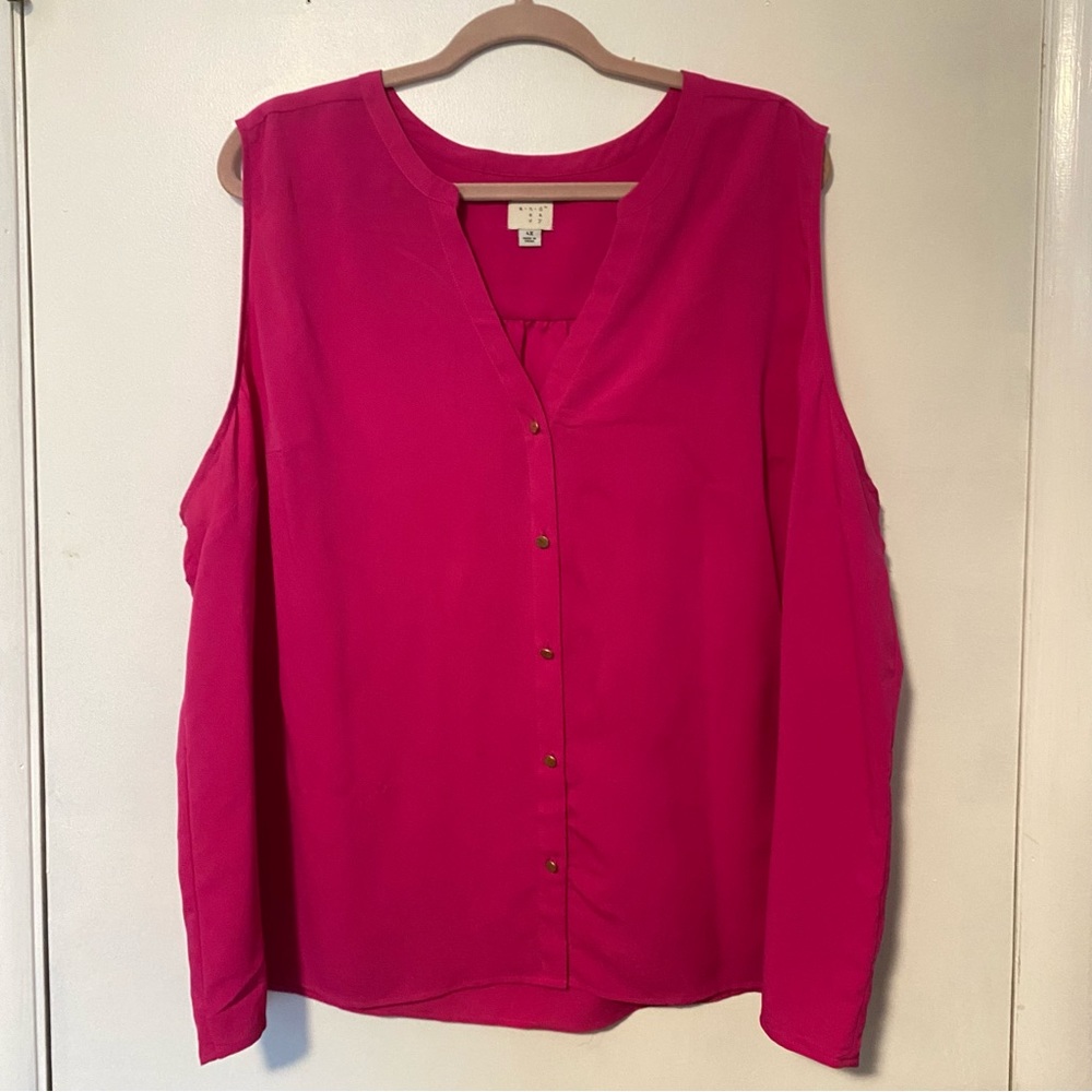 A New Day Fuchsia Button Down Sleeveless Tank Blouse 4x